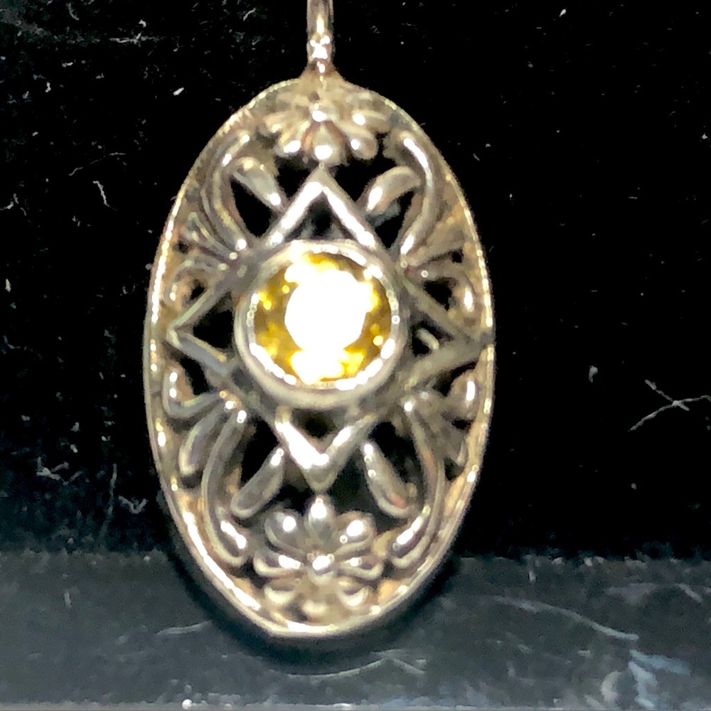925 Sterling Silver Filigree Earrings Dangle Yellow Stone Citrine? Thailand